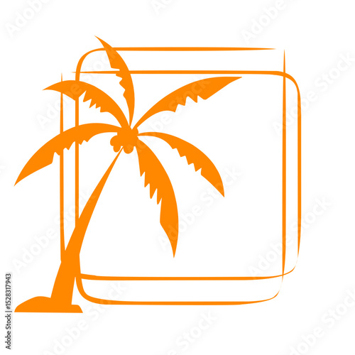 Stylized palm tree graphic with a rounded rectangle frame on black backdrop