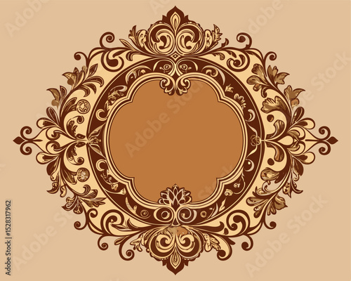 Adobe Illustrator Artworkframe, vintage, ornate, floral, design, decoration, decorative, swirl, elegant, baroque, retro, victorian, antique, art, flourish, border, brown, gold, template, element, invi