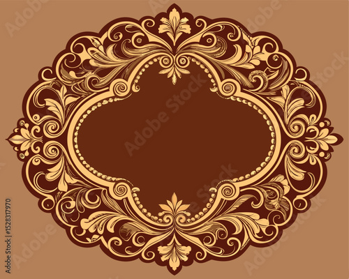frame, oval, floral, ornament, vintage, baroque, flourish, elegant, decorative, design, border, gold, brown, victorian, swirls, leaves, ornate, retro, invitation, wedding, template, background, vector