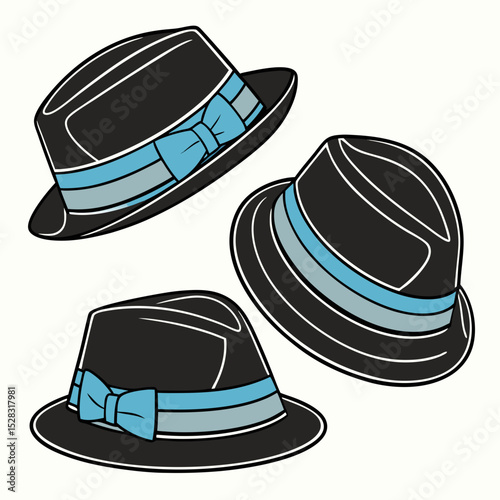 Fedora Hats with Blue Bands – Vector Set	