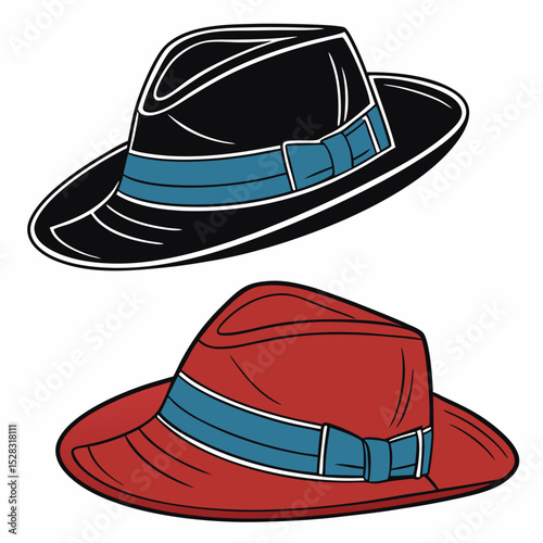 Fedora Hats with Blue Bands – Vector Set	