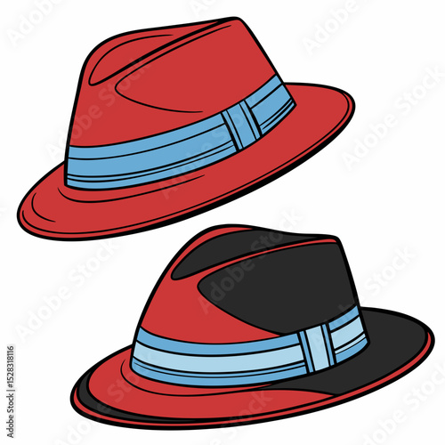 Fedora Hats with Blue Bands – Vector Set	