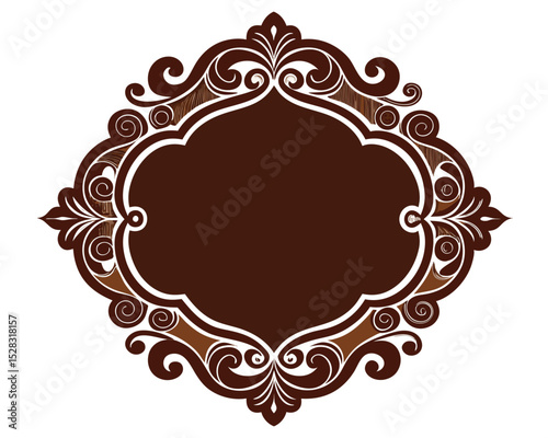 frame, ornate, elegant, brown, vintage, scroll, swirls, decorative, design, vector, illustration, isolated, blank, retro, classic, flourish, antique, border, label, badge, emblem, invitation, wedding,