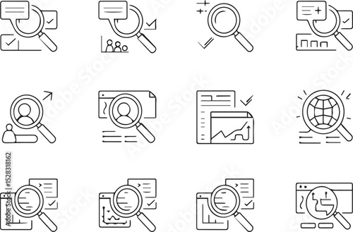 A set of search - minimal thin line web icon set. Outline flat icons collection set vector illustration