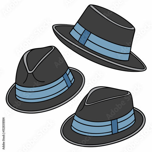 Fedora Hats with Blue Bands – Vector Set	