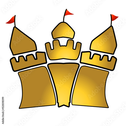 Golden castle silhouette with red flags conveying majesty and fairytale theme