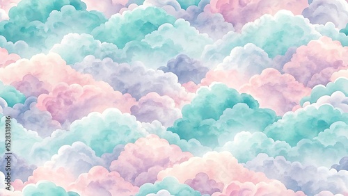 Watercolor Clouds Seamless Pattern in Pastel Colors for Backgrounds and Textiles