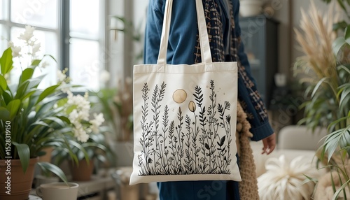 Tote bag with hand-drawn eco print