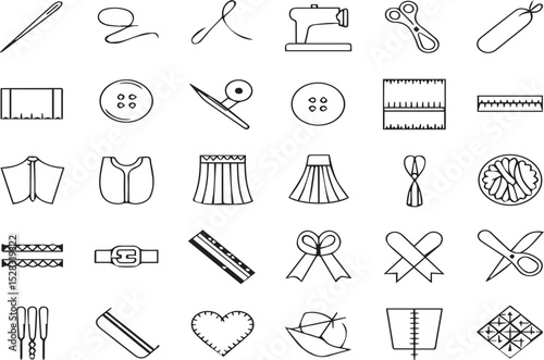 A set of sewing elements - minimal thin line web icon set. Outline flat icons collection set vector illustration
