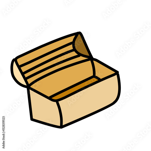 Stylized illustration of an open cardboard box against a stark black background