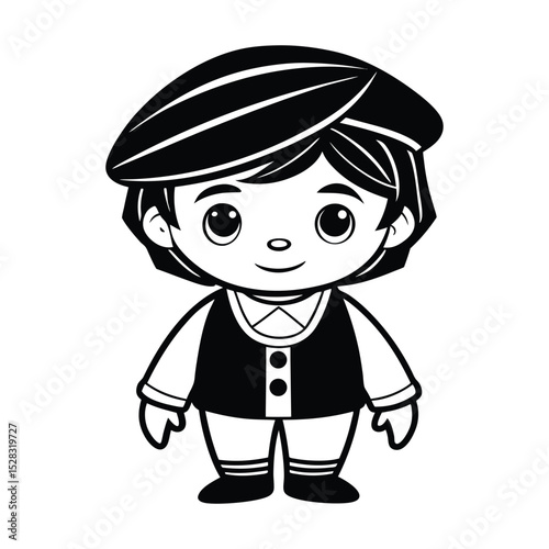 Adorable character illustration featuring a cute figure wearing a stylish beret perfect for various design applications