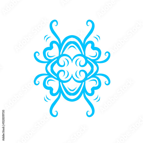 Abstract Turquoise Swirl Design on Black Background with Symmetrical Flourishes