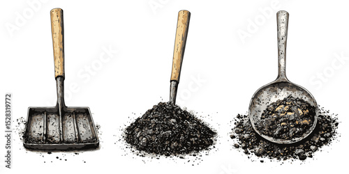 Finished compost application shadow highlighting tools for soil enrichment and gardening