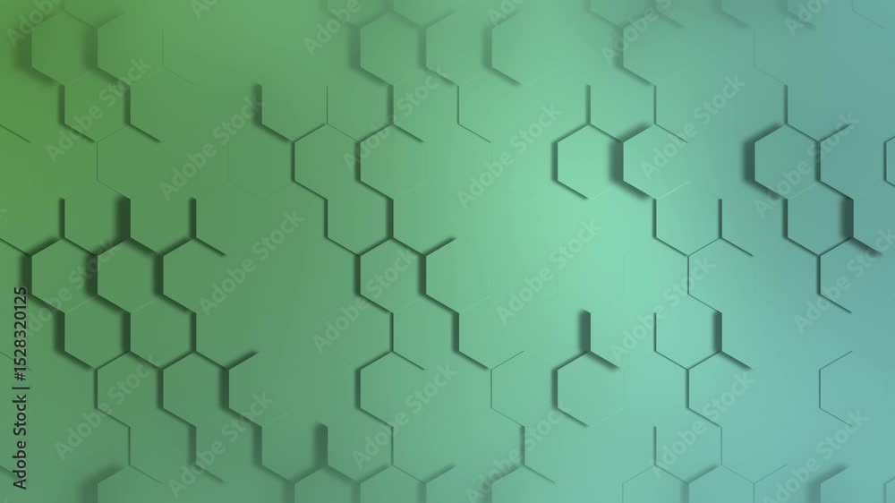 Animated Hexagon Grid with Subtle Green Gradient and Dynamic Shadow Play