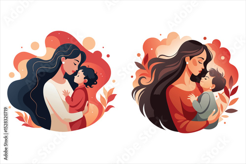 Loving Mothers Embrace Their Children Tenderly, Illustrating the Unbreakable Bond of Motherhood