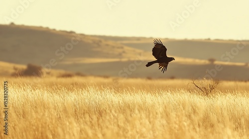 Black Kite soaring over dry savanna