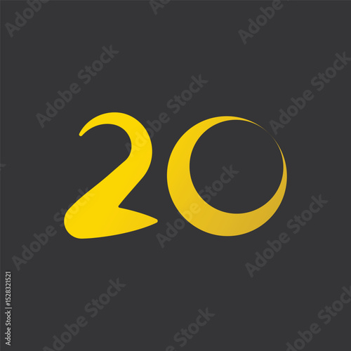 20 golden hand drawn number 20th badge