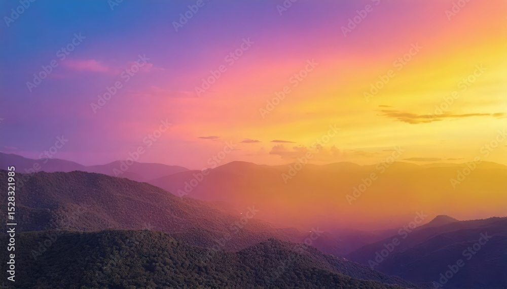 Obraz premium 「幻想的な虹色グラデーションの風景アート｜空と山のカラフルな世界」