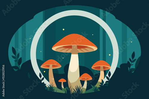 vector illustration of mushrooms in grass