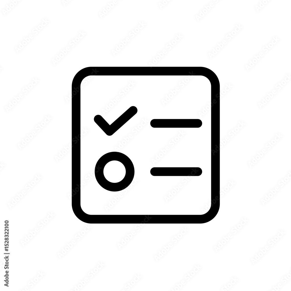 Checklist with checkmark circle and horizontal lines inside a rounded square shape icon design Checklist with checkmark circle and horizontal lines inside a rounded square shape icon design