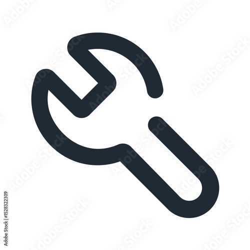 Illustration of a simple wrench tool with a rounded design and a dark outline on a white background