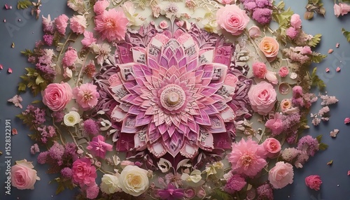「マンダラと花の神秘的調和｜華やかで繊細なフラワーアート」

