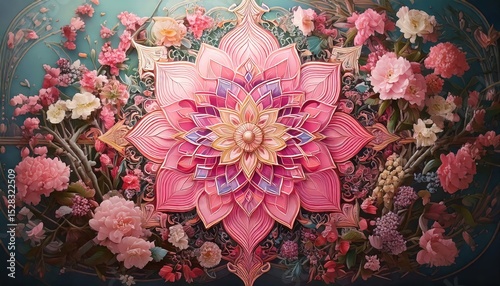 「マンダラと花の神秘的調和｜華やかで繊細なフラワーアート」

