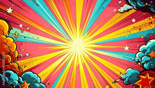 「ポップアート風レトロコミック爆発背景｜エネルギッシュなカラーアート」

