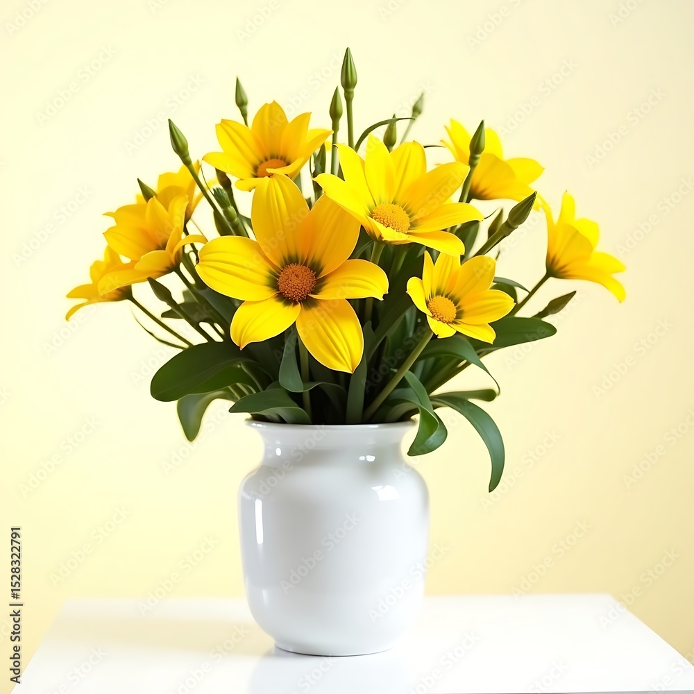 custom made wallpaper toronto digitalBright Yellow Flowers in a White Vase Against a Light Yellow Background