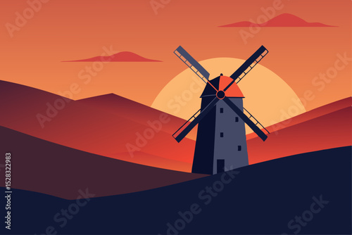 windmill in sunset