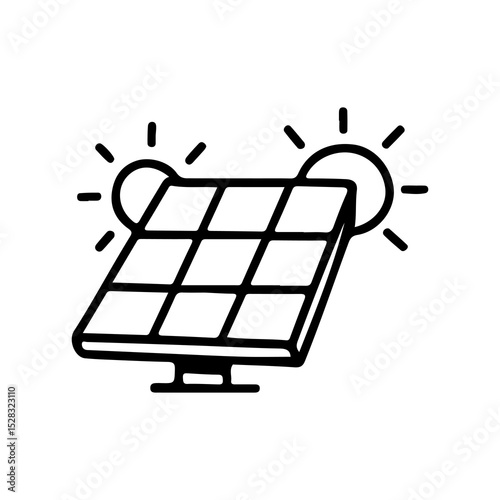 Solar panel vector illustration with sun rays, perfect for renewable energy and eco-friendly projects. Ideal for sustainability, technology, and environment-focused designs.