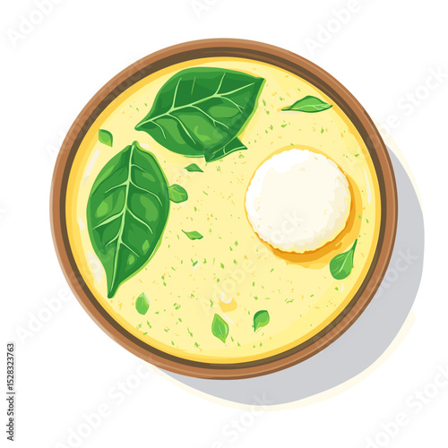 Egusi Soup with Spinach and Rice Ball – Vector Illustration
