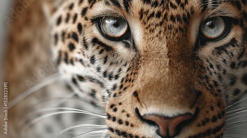 Close up portrait captures the intense gaze of a leopard's beautiful eyes.