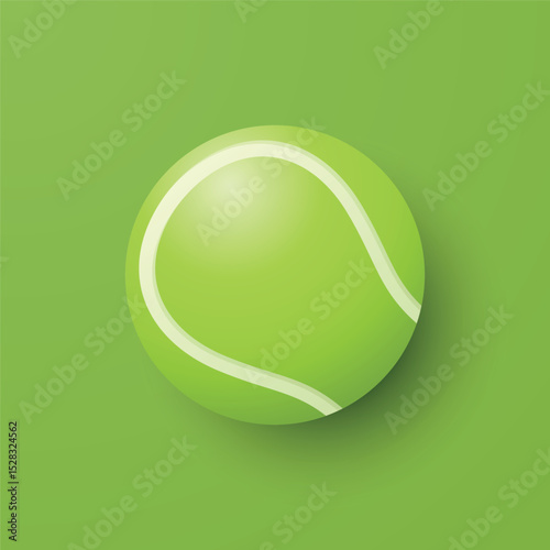 Vector 3d Tennis Ball Icon is on the Green Background Closeup. Tennis Ball Design Template, Sports Concepts, Competition Promotions, Advertisements, Graphics for a Tennis Event. Sports Background