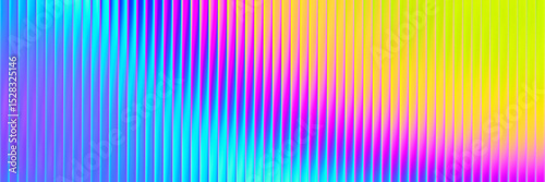 Neon ribbed fractal glass texture with vibrant rainbow gradients and bright smooth fluted vertical lines. Bold dynamic design blending futuristic tones and radiant colors for modern visual art project