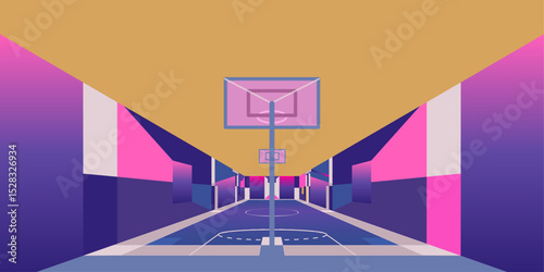 Street Basketball Court in a Modern Geometric Style Vector Illustration