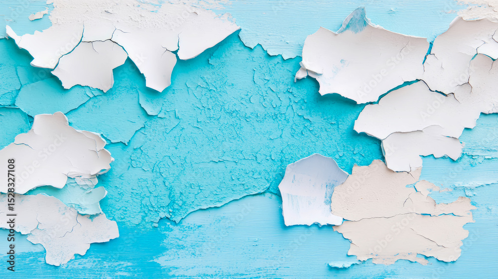 Obraz premium Distressed cyan wood with peeling white paint, creating abstract shapes