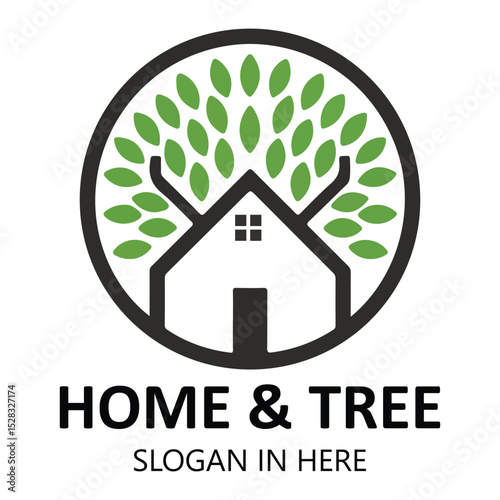 Circular home and tree logo silhouette
