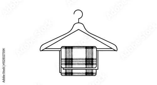 Plaid blanket hanging on wooden hanger in minimalist style  