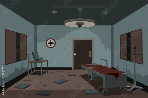 Eerie Interior Of An Abandoned Hospital With Peeling Paint And Crumbling Walls
