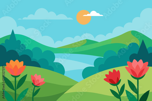 A Truly Beautiful View Of A Green Field With Many Bright And Colorful Wildflowers