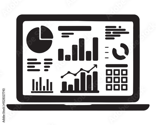 Laptop with charts and graphs silhouette