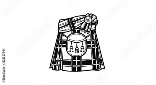 Traditional Scottish kilt with sporran and tartan pattern  