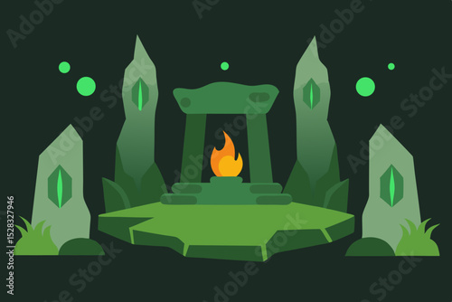 A Mystical Ancient Druid Altar With A Circle Of Watchful Magical Stone Golems