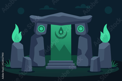 An Old Druid Ritual Altar Guarded By Several Ancient And Magical Stone Golems
