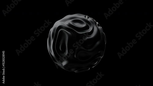4K Black Matte 3D Sphere with Fluid Structure. Abstract Futuristic Object Animation on Dark Background.2160p Seamless loop.