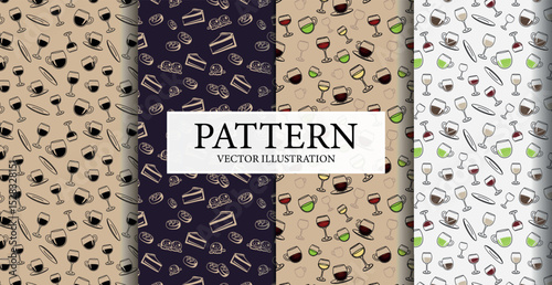 Assembly of seamless patterns, different food from different cuisines of the world - Vector illustration