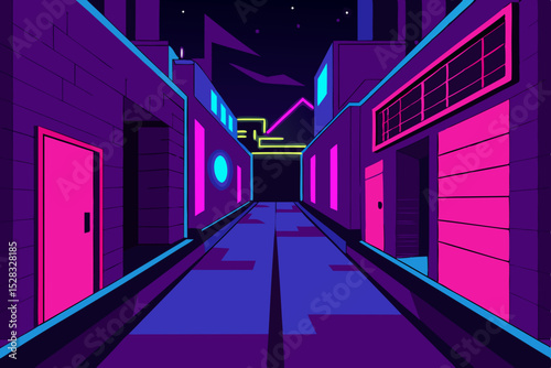 A Dark Neon Lit Alleyway Where The Colorful Graffiti Art Comes To Animated Life