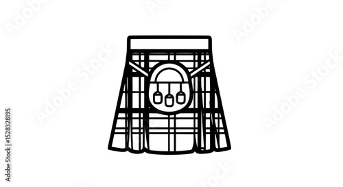 Tartan plaid skirt with pockets in minimalist line art style  