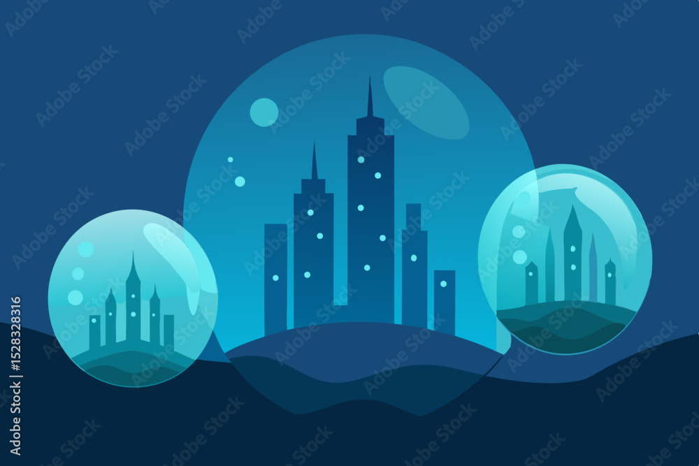 Fototapeta premium An Underwater City Constructed Inside Of A Giant Transparent Protective Dome